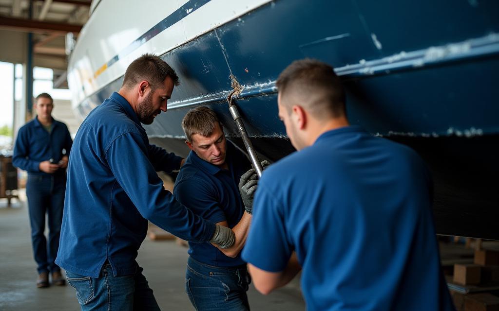 24/7 repair crew working on hull