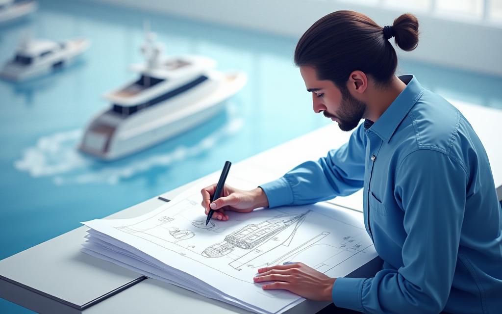 Designer drafting yacht plans